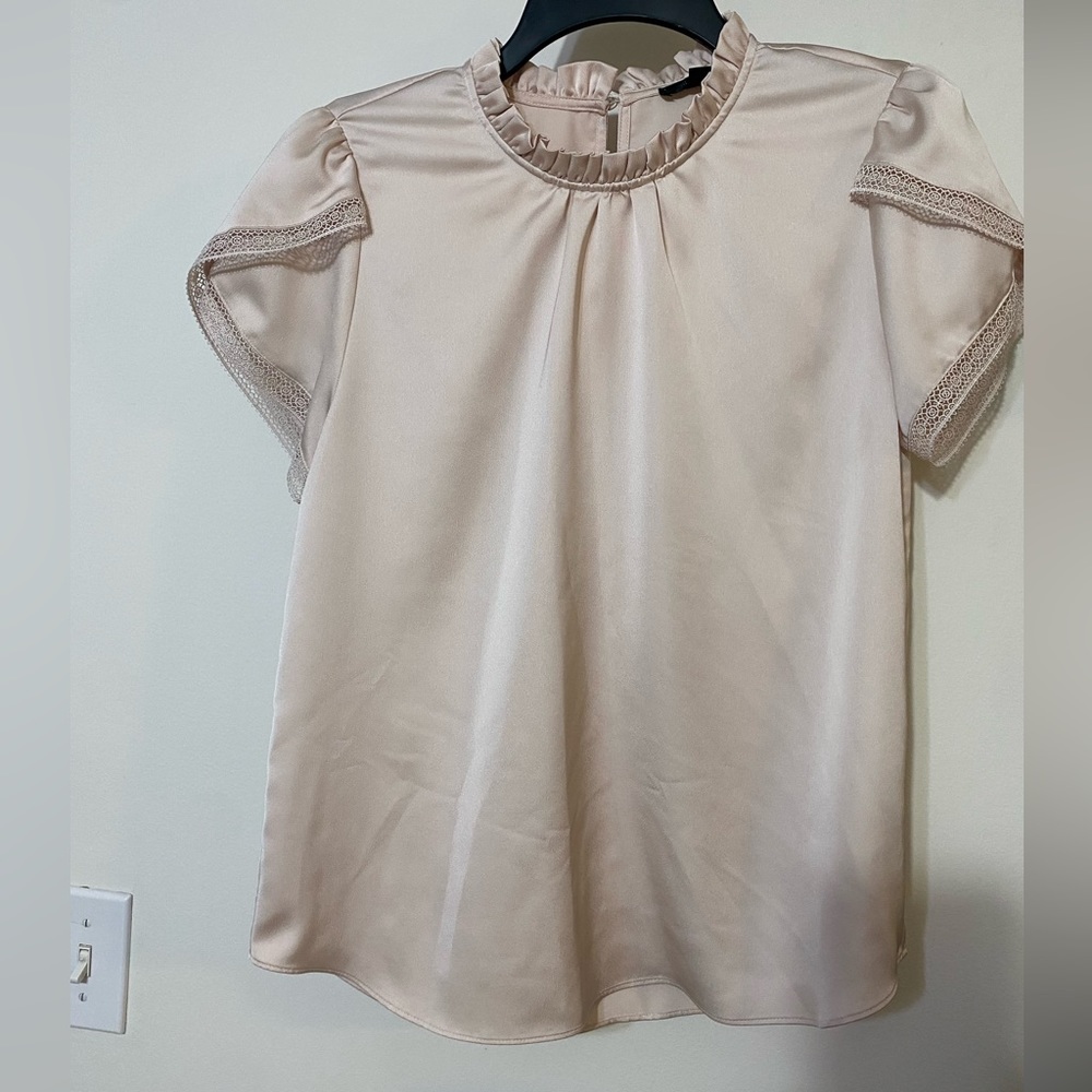 J Crew Office Blouse Short Sleeve Pearl Offwhite